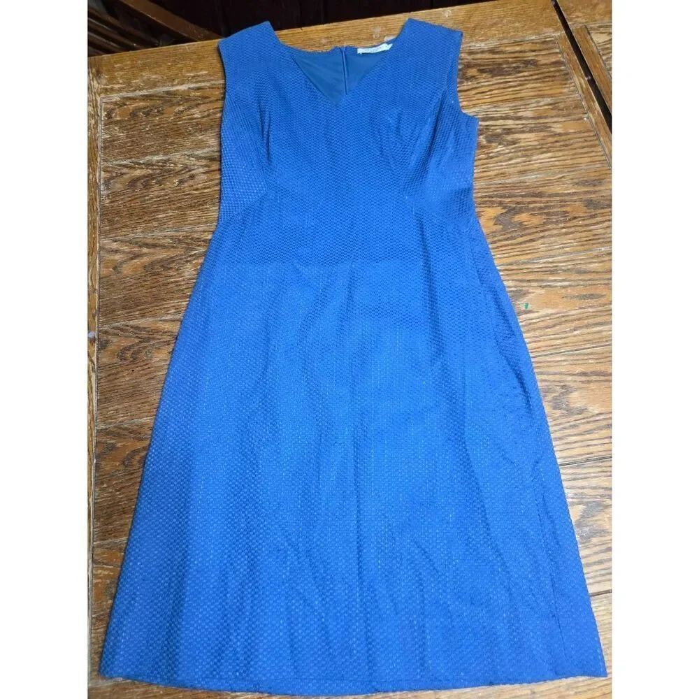 MM Lafleur Evelyn Dress Blue Woven Linen Cotton Blend Business Casual Size 4